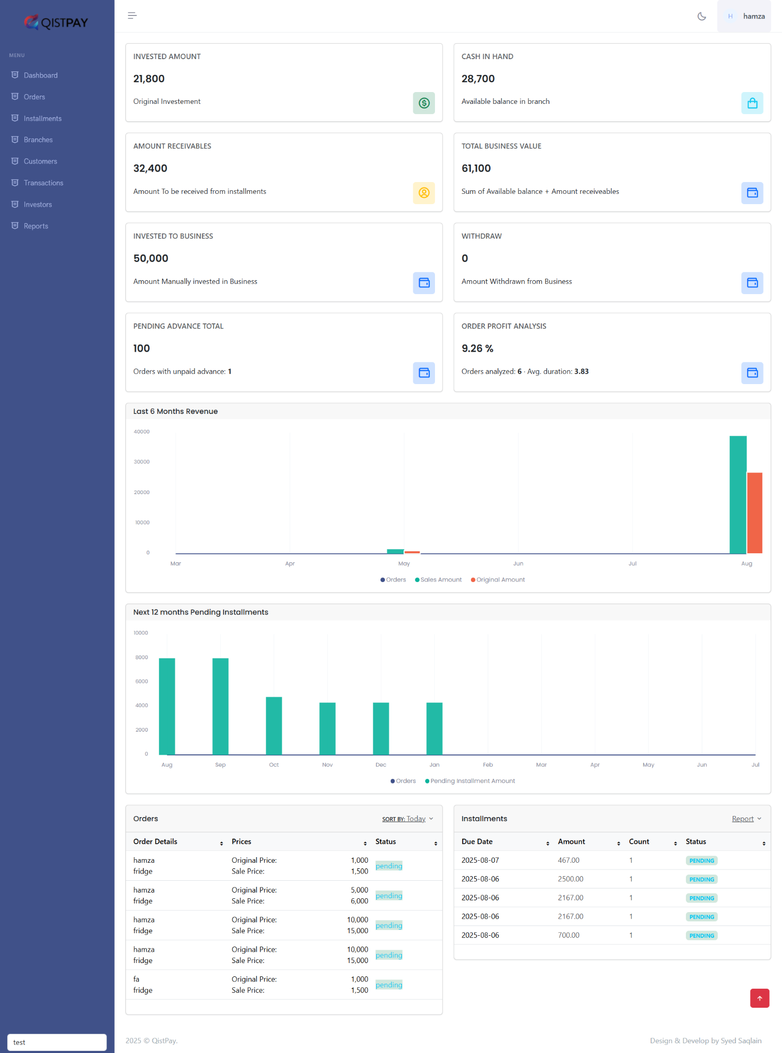 QistPay dashboard preview